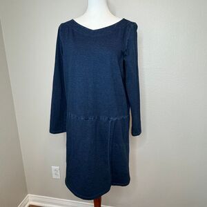 PURE JILL‎ J. JILL INDIGO Dk Wash Blue Denim Dress MED Shift Midi Long Sleeve